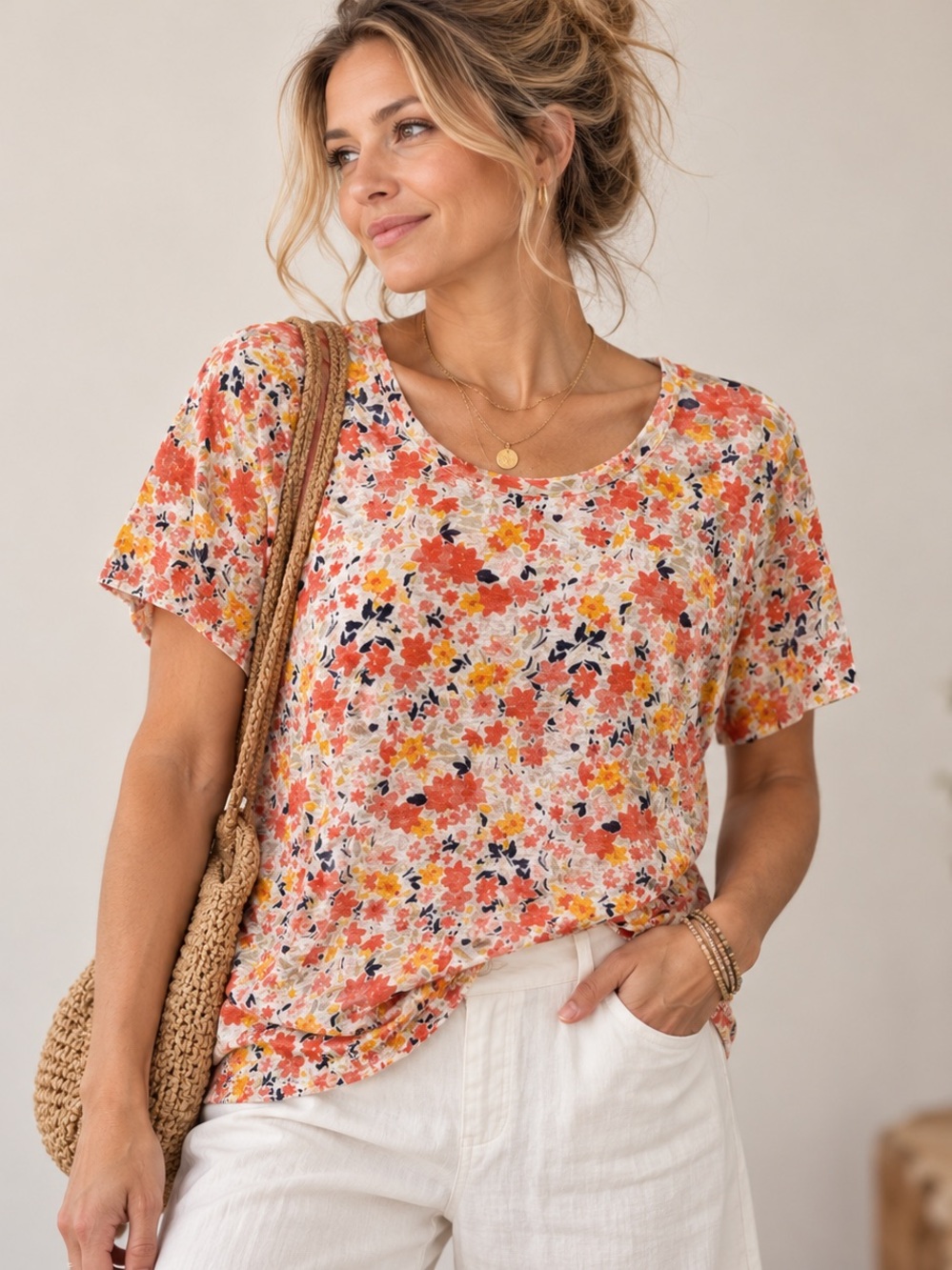 Part Two 100% Linen Floral Knit Top